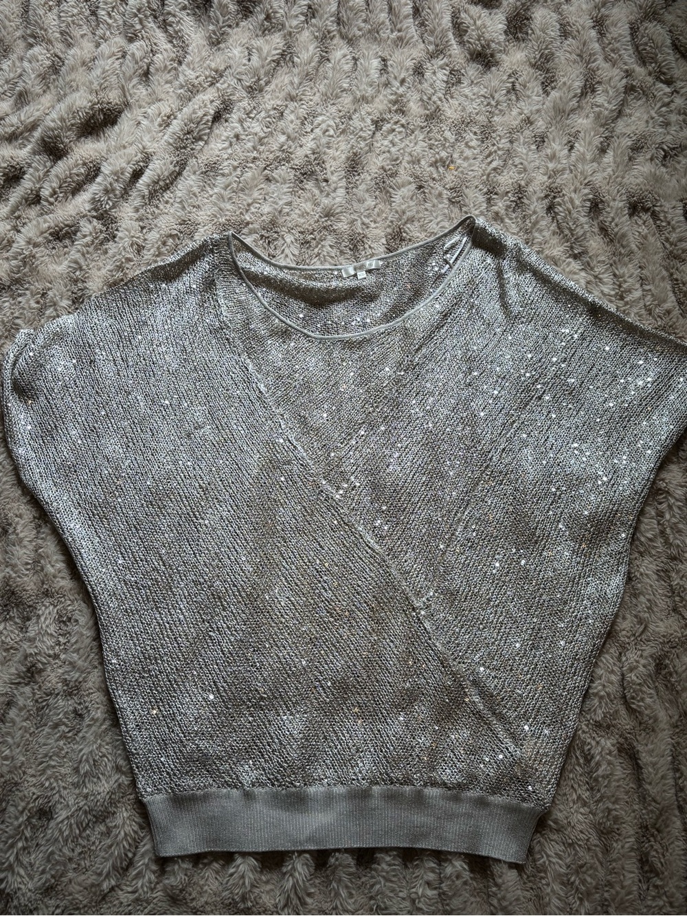 Matty M Silver Metallic Knit Dolman Top